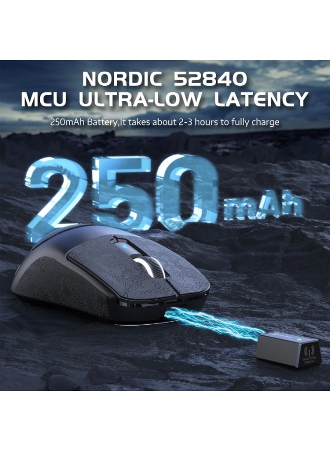 هجوم القرش ماوس ألعاب R6 ثلاثي الأوضاع لاسلكي 2.4 جيجا هرتز/بلوتوث/سلكي، مستشعر 42 ألف نقطة لكل بوصة PAW 3950 كحد أقصى، Nordic 52480، معدل استجابة 8 كيلو هرتز، مفتاح بصري OMRON، خفيف الوزن للغاية 39 جرامًا - Image 3